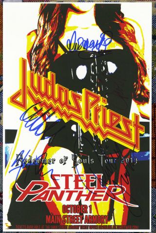 Judas Priest Autographed Live Show Poster 2014 Ian Hill,  Rob Halford