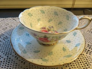 Vintage Paragon England Bone China Tea Cup & Saucer Summer Floral Blue Feathers