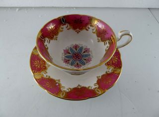 Paragon Tea Cup & Saucer Dusty Rose Red Six Point Star Gold Gilt Multicolor