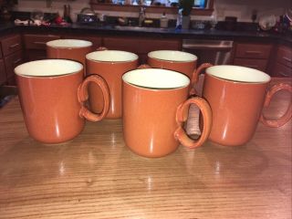 Set Of 6 Denby England Orange Stoneware Mug Cup