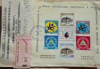 Nicaragua 1958 Cover With U.  P.  U.  Miniature Sheet Re - Registered In Costa Rica