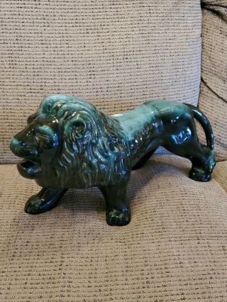 Blue Mountain Pottery Canada Teal Blue Green Drip Glaze Large Lion 16 "