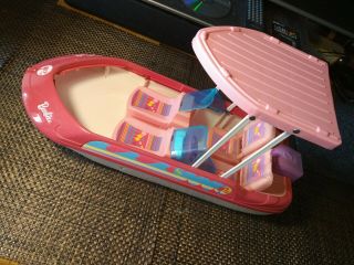 Mattel Barbie Doll Glam Boat Speedboat W/ Canopy Pink White 2013 4 Seats 17 "
