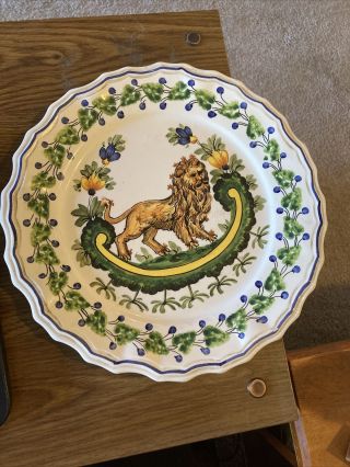 Vintage Italian Majolica Zodiac Plate - Leo The Lion,  11 " Diam.  513 Costa