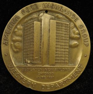 1957 America Fore Insurance Group 2 3/4 " Bronze Commemorative Medal