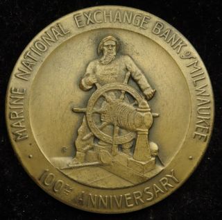 1939 Marine National Exchange Bank Milwaukee Anniversary Medal 3 1/4 " Bronze