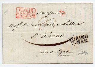1838 Italy To France Taxed Cover,  Incredible Color Cancels,  Contents