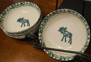 Tienshan Folkcraft Country Moose Cabin Bowls Set Of 4 Folk Craft Dishes Green