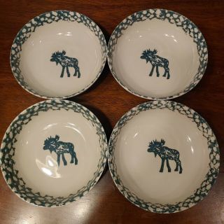 Tienshan FolkCraft Country Moose Cabin Bowls Set of 4 Folk Craft Dishes Green 2