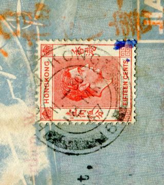 1947 China Hong Kong GB KGVI 15c stamp on Airmail cover to Singapore with Letter 2