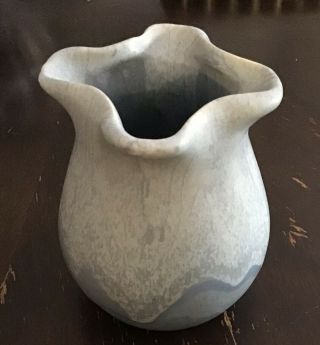Muncie Pottery White Over Blue Matte Drip Vase.