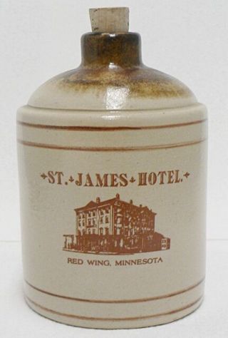 Vintage 1989 Red Wing St James Hotel Artists In The Park Stoneware Jug