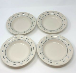 Set Of 4 Longaberger Pottery Woven Traditions Classic Blue 8 " Rimmed Soup Bowls