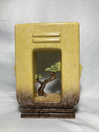 Roseville Artwood 1052 - 8” Picture Vase Green With Bonsai Tree In Center 3