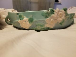 Roseville Usa Pottery White Rose Blue Bowl Console 391 - 10