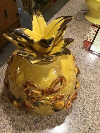 Vntg Ceramic Cookie Jar Hand Painted Multiple Uses Los Angeles Pottery Pineapple