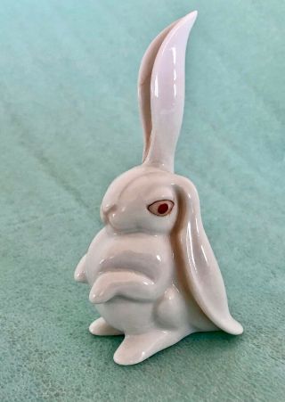 Herend Hungary Hand Paint Porcelain White Bunny Rabbit Ear Up Figurine Easter