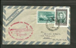 Argentina Buenos Aires To Miami,  Panagra,  1st Flight - 25 Anniversary Cover 1954