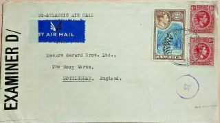 Jamaica 1942 Airmail Cover To U.  K.  With D / Censor Label Without Number,  15