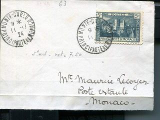 Monaco 1924 Single Franking Lady Letter Cover 5fr
