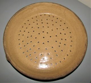 Antique Early Yellow Ware Stoneware Bowl Draining Plate Colander Primitive
