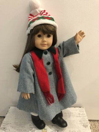 Doll Clothes - American Girl 18” Dolls - Wool Coat,  Christmas Hat,  Boots,  Scarf
