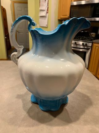 Antique Homer Laughlin Large China Wash Bowl Basin Pitcher Only Turquoise Blue
