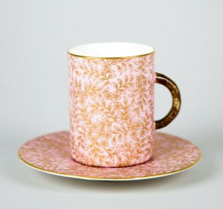 Antique Royal Worcester Porcelain Pink & Gold Cup & Saucer England C.  1888