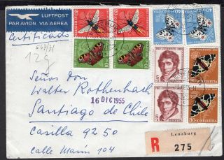 263 Switzerland To Chile Registered Air Mail Cover 1955 Butterflies Lenzburg