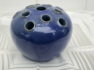 Wj Gordy Hand Made Georgia Folk Art Pottery Vase Flower Frog Blue Signed 4 " Tall