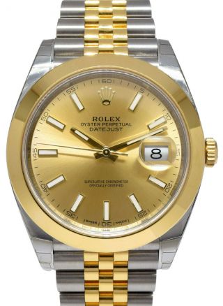 Rolex Datejust 41 18k Yg/steel Champagne Dial Mens Watch Box/papers 126303