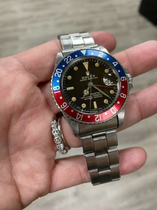 Vintage Rolex Gmt Master 1675 Pepsi Red Blue Matte Gilt Dial Stainless 1959