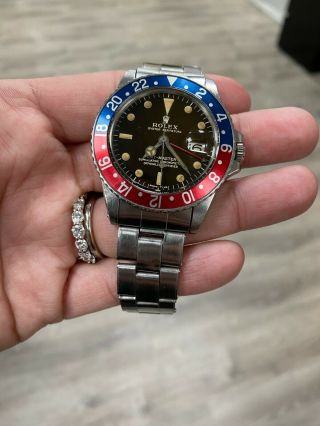 VINTAGE Rolex GMT Master 1675 Pepsi Red Blue Matte Gilt Dial Stainless 1959 3