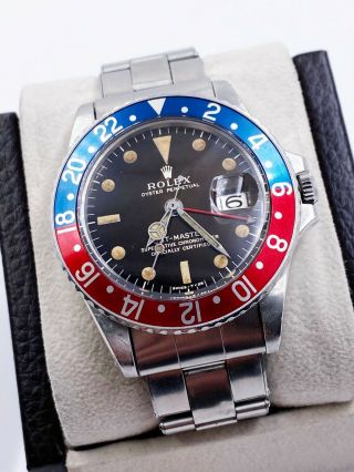 VINTAGE Rolex GMT Master 1675 Pepsi Red Blue Matte Gilt Dial Stainless 1959 4