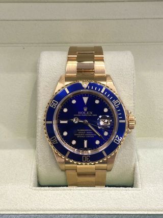 Rolex Submariner 16618 Blue Dial 18k Yellow Gold