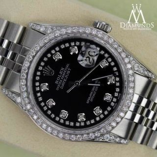 Rolex Datejust 36mm Stainless Steel Watch Black String Diamond Dial/bezel/lugs