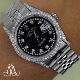 Rolex Datejust 36mm Stainless Steel Watch Black String Diamond Dial/Bezel/lugs 2