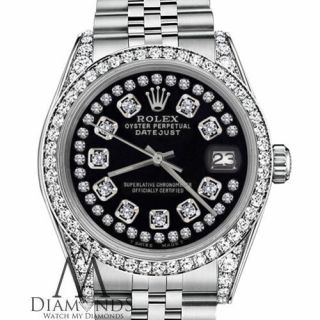 Rolex Datejust 36mm Stainless Steel Watch Black String Diamond Dial/Bezel/lugs 3