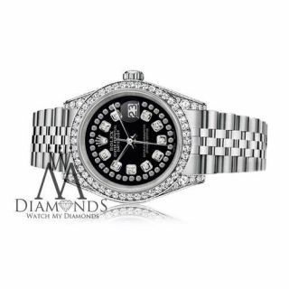 Rolex Datejust 36mm Stainless Steel Watch Black String Diamond Dial/Bezel/lugs 4