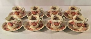 8 Antique Copeland Spode Tea Cups & Saucers - " Spodes Aster " - England Demitasse