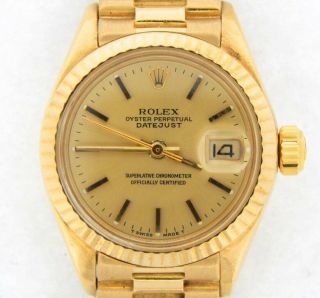 Lady Rolex Solid 18k Yellow Gold Datejust President Watch W/champagne Dial 6917
