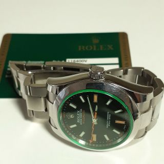 With Papers Rolex Milgauss Steel 40 Mm Black Green Crystal Watch 116400gv 2011