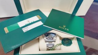 ROLEX 114200 OYSTER PERPETUAL STAINLESS STEEL WATCH BLUE - BOX 5