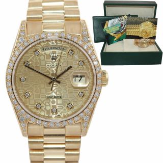 Rolex 36mm 18k Gold President 18388 Factory Diamond Bezel Lugs Watch 18238 Box