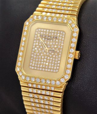 Patek Philippe Extremely Rare 18k Gold All Factory Diamonds Watch 3814