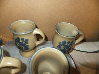 Set of 4 vintage Pfaltzgraff folk art pedestal footed mugs stoneware USA 2