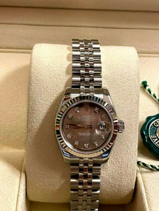 Rolex Lady - Datejust Ss & 18k White Gold Pearl Dial & Diamonds Ref: 179174