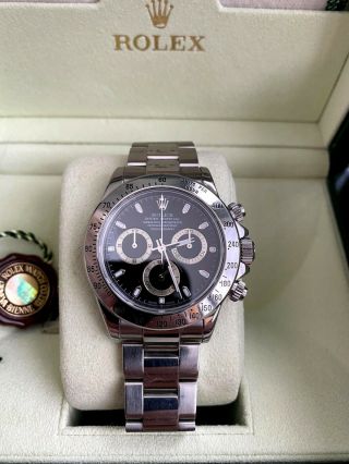 Rolex Daytona Black Dial Chronograph Mens Stainless Steel Watch 116520