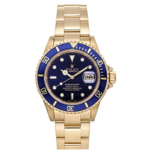 Rolex Submariner Date Auto 40mm Yellow Gold Mens Oyster Bracelet Watch 16618