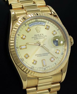 Rolex President Day - Date 18238 18k Yellow Gold Diamond Dial Box & Papers